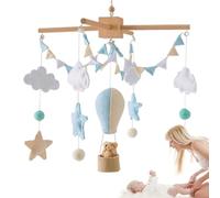 Crib Mobiles for Babies, Hot Air Balloon Mobile Hanger with Felt Balls Cloud and Star, Cute Baby Toys for Bedroom Ceiling Decoration Newborn Gift