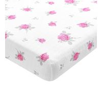 Crib Sheets by Margaux & May - 100% Muslin Cotton with Pink Flowers, Great Gift for Girls - Fits Standard Mattress for Babies and Toddlers