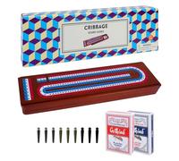 Cribbage Board Game Set, 15 inch Large Wooden Table Game, 3-Track Scoreboard with Large Slots for Storing 2 Playing Cards and 9 Metal Pegs, for Family Night Portable Travel Games