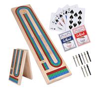 Cribbage Board Game Set, 9 Metal Pegs, 2 Decks of Playing Cards, 3-Track Folding Wooden Board Games for Adults & Kids - 2-4 Player Games - Ideal for Family Game Night, Travel