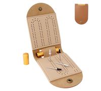 Cribbage Board Game Set, Foldable Portable PU Mini 2 Track Crib Board for Travel with 4 Metal Pegs and 1 Storage Slot Ideal for Family and Friends