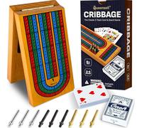 Cribbage Board Game Set with Storage - Classic Game Travel Cribbage Board with Wooden Card Storage for Adults & Kids - Ideal for Game Night