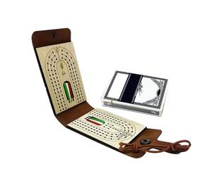 Cribbage Board Game Set - Wooden Cribbage Board | Faux Leather Case, Classic Game with Complete Card Deck and 6 Pieces of Game, Ideal for Travel, Entertainment for the Game