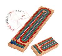 Cribbage Board Game, Wooden Cribbage Board Game Set with Playing Cards & Pegs, Portable Folding Design, 3 Track Classic Wood Table Game for 2-3 Players, Family Parties Game for All Ages