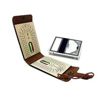 Cribbage Board - Luxury Cribbage Set With Cards And Case | Cribage Table Game With Wooden Board | Classic Cribbage Game | Faux Leather Case | Family Board Gamess For Cribbage Loverss