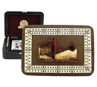 Cribbage Board - Wood Carved Golden Gate Bridge Inlaid Folding Storage Box in Wenge Wood/Maple - 2 Tracks Cribbage Board Store by House of Cribbage