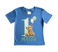 cribstar Personalised 1st Birthday Teddy T-Shirt, 100% Cotton, Birthday Boy/Girl, One Today, First Birthday, Birthday Top, Baby Boy/Girl Birthday (UK, Age, 1 Year, 2 Years, Blue, Green Teddy)