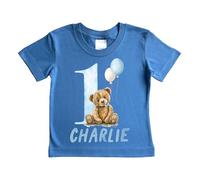 cribstar Personalised 1st Birthday Teddy T-Shirt, 100% Cotton, Birthday Boy/Girl, One Today, First Birthday, Birthday Top, Baby Boy/Girl Birthday (UK, Age, 1 Year, 2 Years, Blue, Blue Teddy)