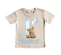 cribstar Personalised 1st Birthday Teddy T-Shirt, 100% Cotton, Birthday Boy/Girl, One Today, First Birthday, Birthday Top, Baby Boy/Girl Birthday (UK, Age, 1 Year, 2 Years, Cream, Blue Teddy)