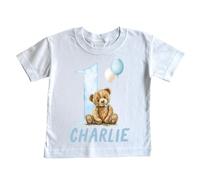 cribstar Personalised 1st Birthday Teddy T-Shirt, 100% Cotton, Birthday Boy/Girl, One Today, First Birthday, Birthday Top, Baby Boy/Girl Birthday (UK, Age, 1 Year, 2 Years, White, Blue Teddy)