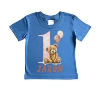cribstar Personalised 1st Birthday Teddy T-Shirt, 100% Cotton, Birthday Boy/Girl, One Today, First Birthday, Birthday Top, Baby Boy/Girl Birthday (UK, Age, 1 Year, 2 Years, Blue, Beige Teddy)