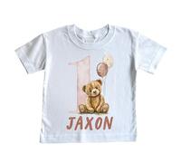 cribstar Personalised 1st Birthday Teddy T-Shirt, 100% Cotton, Birthday Boy/Girl, One Today, First Birthday, Birthday Top, Baby Boy/Girl Birthday (UK, Age, 1 Year, 2 Years, White, Beige Teddy)