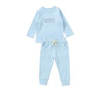 cribstar Personalised Baby Ribbed Tracksuit Set Organic Cotton Custom Embroidered Name 2 Piece Outfit Toddler Boys Girls Unisex Gift (Pastel Blue, 12-18 months)