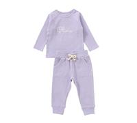 cribstar Personalised Baby Ribbed Tracksuit Set Organic Cotton Custom Embroidered Name 2 Piece Outfit Toddler Boys Girls Unisex Gift (Lilac, 12-18 months)