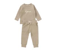 cribstar Personalised Baby Ribbed Tracksuit Set Organic Cotton Custom Embroidered Name 2 Piece Outfit Toddler Boys Girls Unisex Gift (Almond, 0-3 months)