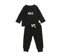 cribstar Personalised Embroidered Ribbed Set - Organic Cotton Loungewear or Pyjamas for Babies & Kids - Unisex 2 Piece Outfit - Soft Tracksuit - Great for Everyday Wear (Black, 12-18 months)