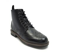 Crick Nesser Men’s Genuine Leather Brogue Lace-Up Ankle Boots | Classic Formal & Casual Boots with Stitched Welt & Durable TPR Sole