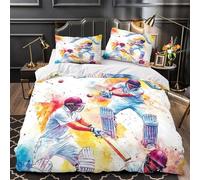cricket action 3D Pattern Duvet Cover 3pc Premium Microfibre Easy Care Soft sports dynamic illustration Quilt Cover 2 Pillowcases Concealed Zipper Bedding Set Couples & Families King（220x240cm）