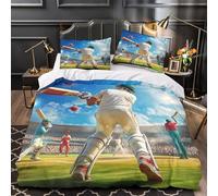 cricket action scene 3D Printed Duvet Cover 3pcs Microfiber Easy Care Bedroom Decor sports dynamic illustration Comforter Cover 2 Pillowcases Hidden Zipper Breathable Kids & Teens Single (135x200cm)
