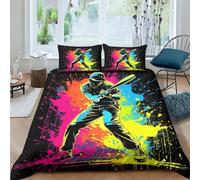 Cricket Athletes 3D Printed Bedding Set for Children Teens Cricket Duvet Cover Set with Pillowcase Microfiber Quilt Cover with Zipper Closure King（220x240cm）