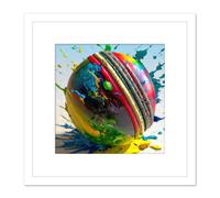 Cricket Ball Dynamic Paint Splatter Bright Action Painting Square Wooden Framed Wall Art Print Picture 8X8 Inch Artery8 White One Size
