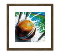 Cricket Ball Hits Wickets Spin Bowler Dynamic Sports Splatter Painting Square Wooden Framed Wall Art Print Picture 8X8 Inch Artery8 Brown One Size