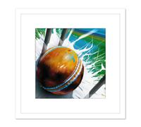 Cricket Ball Hits Wickets Spin Bowler Dynamic Sports Splatter Painting Square Wooden Framed Wall Art Print Picture 8X8 Inch Artery8 White One Size