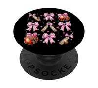 Cricket Bat Ball Girl Coquette Bow Pink Mom PopSockets Adhesive PopGrip