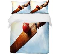 Cricket Bat Super King Duvet Cover Sets Cricket Bedding Super King Bed Set 3D Print Ultra Soft Microfiber Quilt Cover 260 x 220 with Zipper Closure and 2 Pillowcases J-616