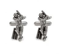 Cricket Batsman Cufflinks for Men - Onyx Art CK1023 Silver-Tone Cricket Player Cuff Links, Sports Gift for Fans, Players and Formal Shirts