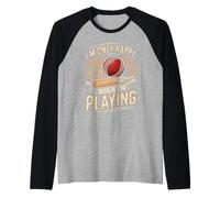 Cricket Batsman Im Only Happy When Im Playing Raglan Baseball Tee