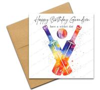 Cricket Birthday Card for Grandson, Happy Birthday Card for Cricketer Sports Lover, Have a Wicket Day, Colourful Abstract Rainbow Bats and Ball