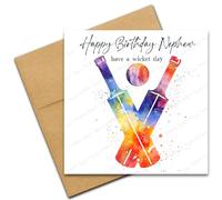 Cricket Birthday Card for Nephew, Happy Birthday Card for Cricketer Sports Lover, Have a Wicket Day, Colourful Abstract Rainbow Bats and Ball