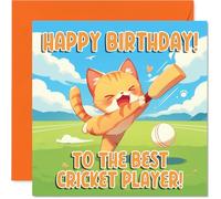 Cricket Birthday Card for Men Women - Sport Cats - Happy Birthday Card for Son Grandma Cousin Brother, 145mm Bday Greeting Cards