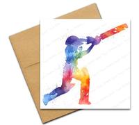 Cricket Card, Blank Cricketer Sports Lover Card for Any Occasion, Colourful Abstract Rainbow Batter Cricket Player