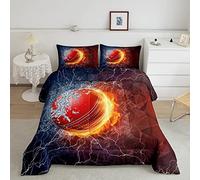 Cricket Comforter Sports Game Comforter Set for Boys Girls Children Cricket Gaming Water Flame Fire Pattern Bedding Set Gift for Cricket Lover Black Room Decor Double Size Quilt Set 3Pcs