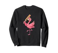 Cricket Flamingo Cartoon Pink Bird Batsman Fun Sweatshirt