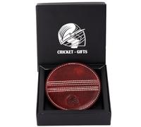 CRICKET-GIFTS - Buffalo Leather Coaster | White Cricket Ball Stitching | Durable and Elegant Design | Ideal for Dining and Coffee Tables | Cricket Ball Coaster, Red, One Size