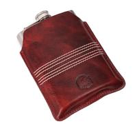 CRICKET-GIFTS - Buffalo Leather Hip Flask | 8oz Capacity | Red Leather Cover | Ideal for Cricket Enthusiasts | Includes Portable Pouch | Unique Cricket Stitching, Multicoloured, Metal