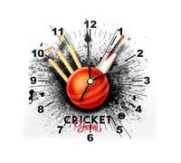 Cricket Hitting Wicket Stumps with Bat Black Splash Background Square Wall Clock Battery Operated Silent Non Ticking Wood Clock Number Wall Clocks for Living Room Decor