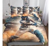 Cricket Player Bedding Sets 3D Printed Sport Quilt Comforter Sets with Bedroom Pillow Covers 3 Pieces Set,Microfiber Duvet Cover for All People,girls Boys Double（200x200cm）