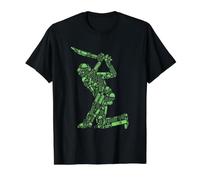 Cricket Player Equipment Art Silhouette Value Graphic T-Shirt, Men, Black, L