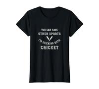 Cricket Player I'm Sticking with Cricket Value Graphic T-Shirt, Women, Black, L