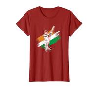 Cricket Player India Flag | Indian Cricket Team | Cricketer T-Shirt, Women, Cranberry Red, Medium