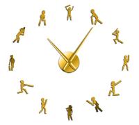 Cricket Player Silhouette Sportsman DIY Giant Wall Clock Athlete Teenager Room Decor Cricketer Silent Movement Large Wall Watch(Gold,37inch)
