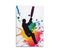 Cricket Player with Paint Splashes Wall Art, Artistic Print, Sports Poster, Unique Canvas Picture Artistic Wall Mural Modern Hanging Decor Poster24x36inch(60x90cm)