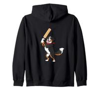 Cricket Playing Bernese Mountain Dog Cartoon Zip Hoodie