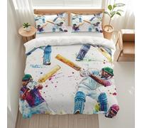 Cricket Single Duvet Cover Set Baseball Pattern Bedding Set 3D Print Soft Microfiber Quilt Covers 135x200 cm with Zipper Closure and 2 Pillowcases 50x75 cm for Teens I.2498
