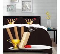Cricket Single Duvet Cover Set Sports Theme Bedding Sets 3D Print 3 Pieces Soft Brushed Microfiber Quilt Cover 135x200 cm + 2 Pillowcases with Zipper D925