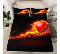 Cricket Single Fitted Sheet Cricket Bed Sheets Deep Pocket 12 inch Soft Cozy 3 Piece Microfibre 3D Bed Sheet 90x190 cm with 2 Pillowcases 50x75 cm qq1742